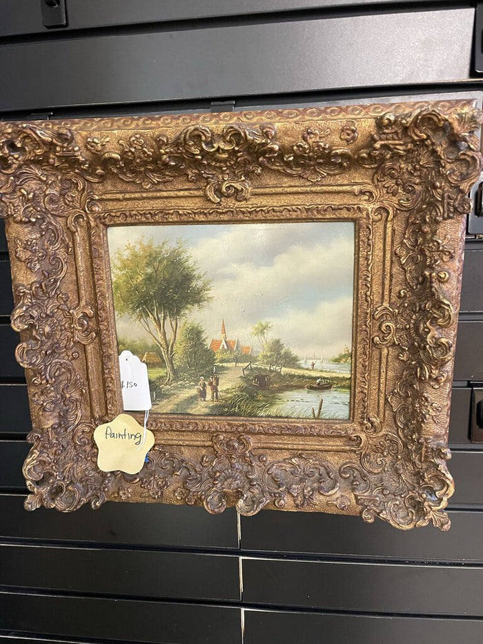 Landscape background with gold scroll frame artwork