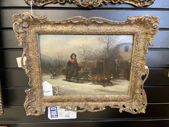 Landscape with gold scroll frame artwork