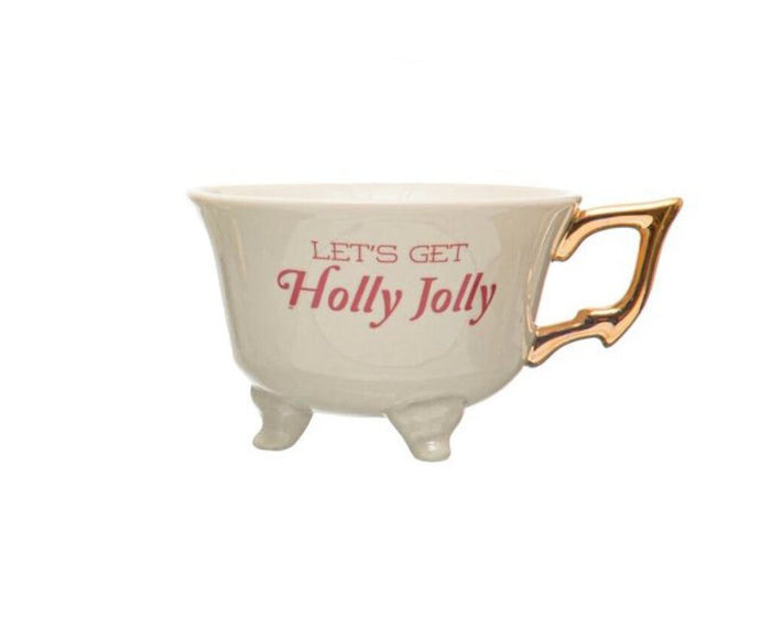 'Let's Get Holly Jolly', Stoneware Footed Cup