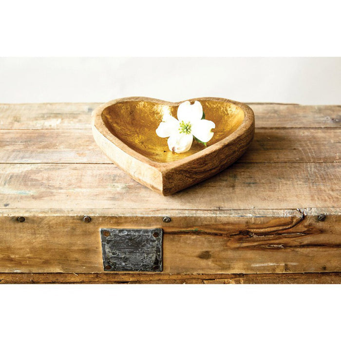 Mango Wood Heart Tray, Gold Leaf Inside Fin