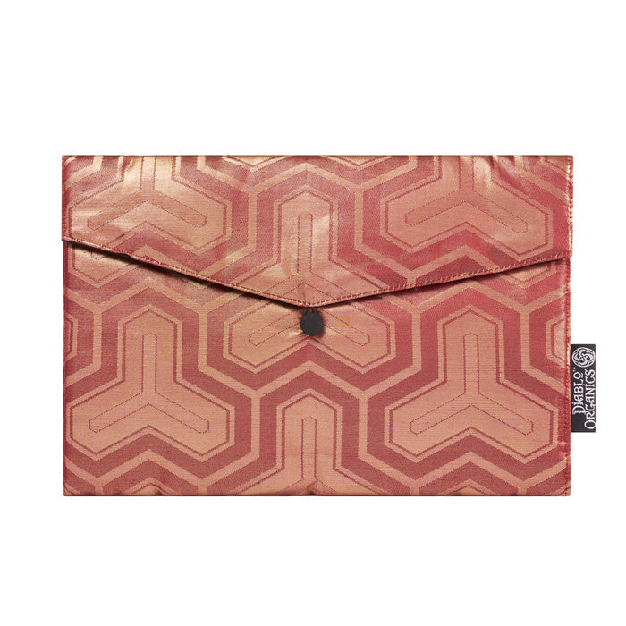 Maroon, Copper, "Y" print Recycled Kimono Jewelry Pouch