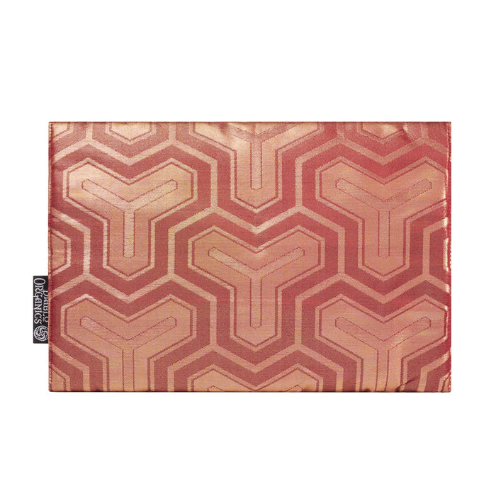 Maroon, Copper, "Y" print Recycled Kimono Jewelry Pouch