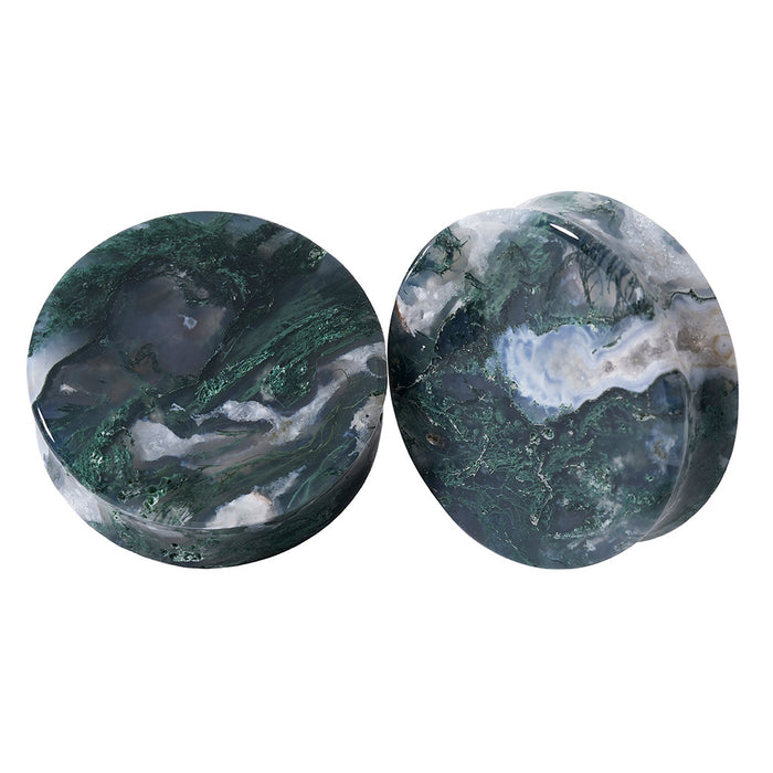 Moss Agate Double Flare Flat Plugs