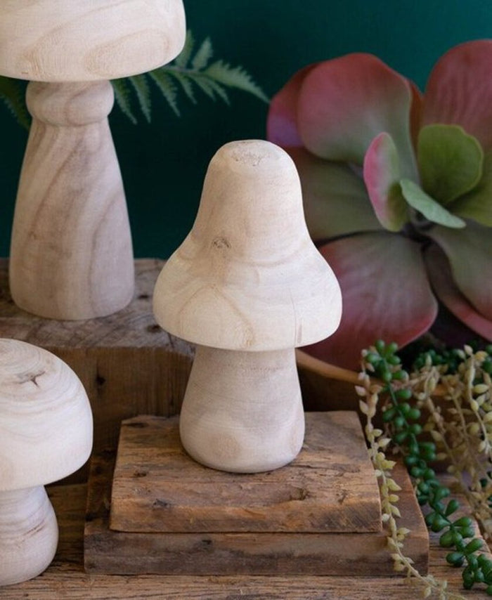 Natural Wooden Mushrooms, 8.5"
