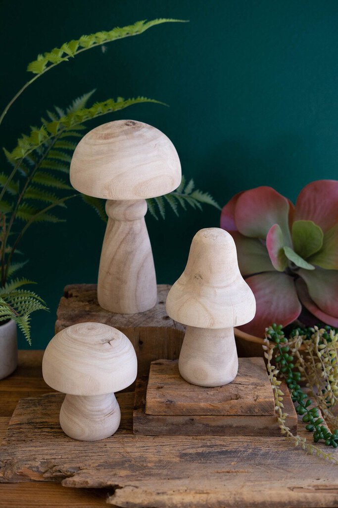 Natural Wooden Mushrooms, 8.5"