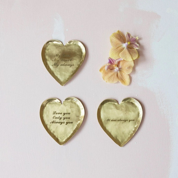 'Only You' Decorative Hammered Brass Heart Shaped Dish
