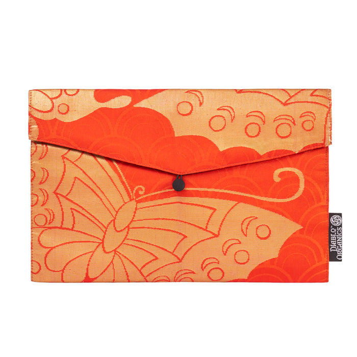 Orange & Bronze Butterfly Recycled Kimono Jewelry Pouch