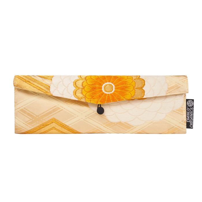Orange, Gold, Floral Recycled Kimono Jewelry Pouch