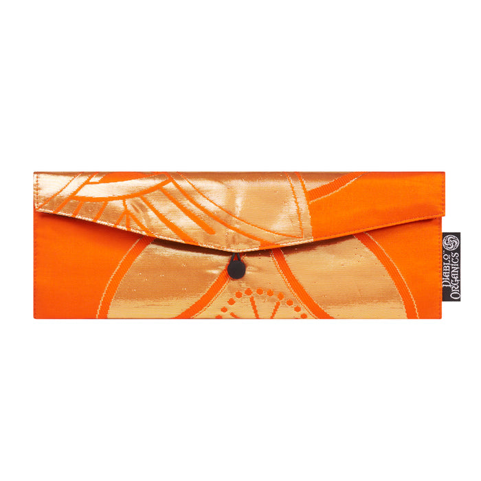 Orange & Gold Pinwheel Recycled Kimono Jewelry Pouch