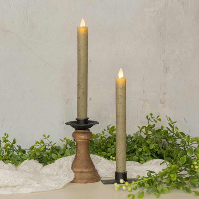 Ragon House - SET/ 2 - 9.5" MOVING FLAME GREEN TAPER CANDLE