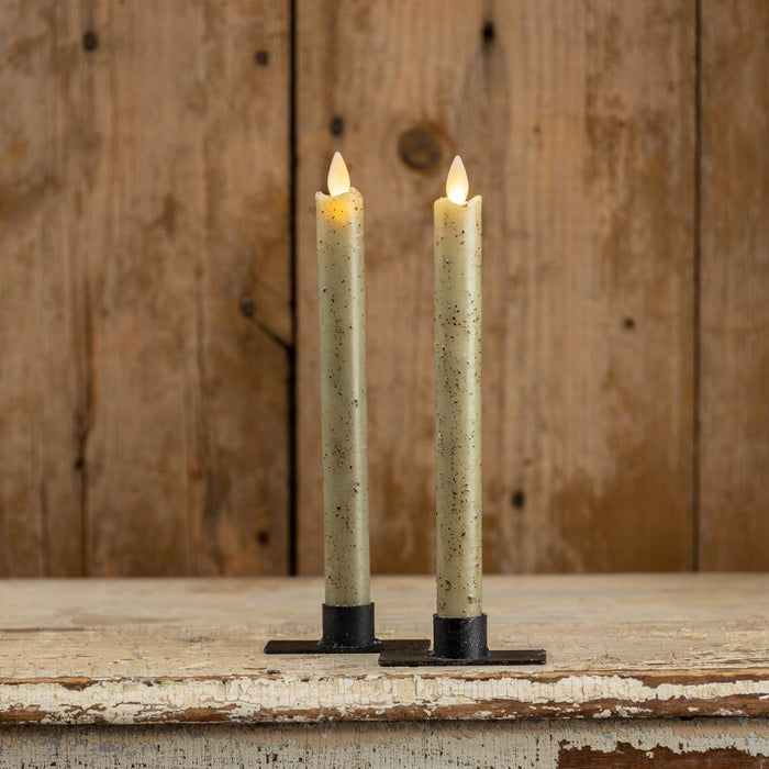 Ragon House - SET/ 2 - 9.5" MOVING FLAME GREEN TAPER CANDLE