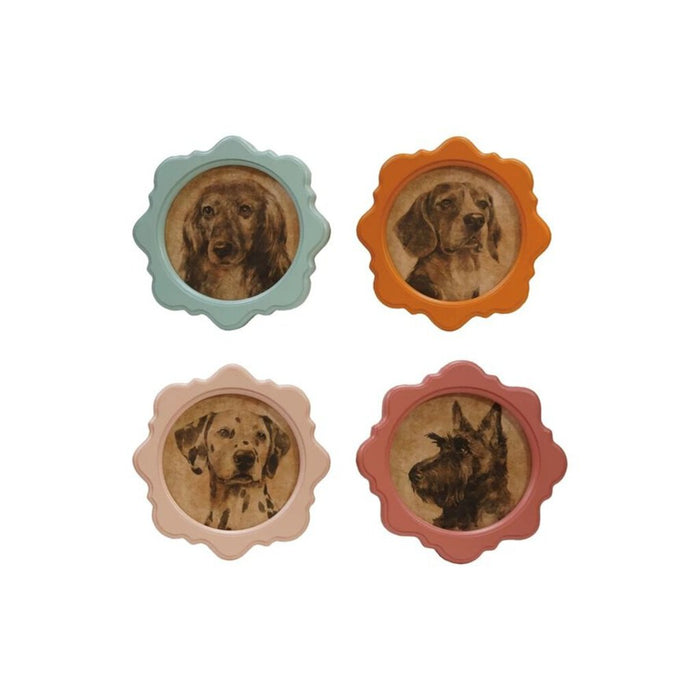 Round Framed Wall Dog Decor, Blue
