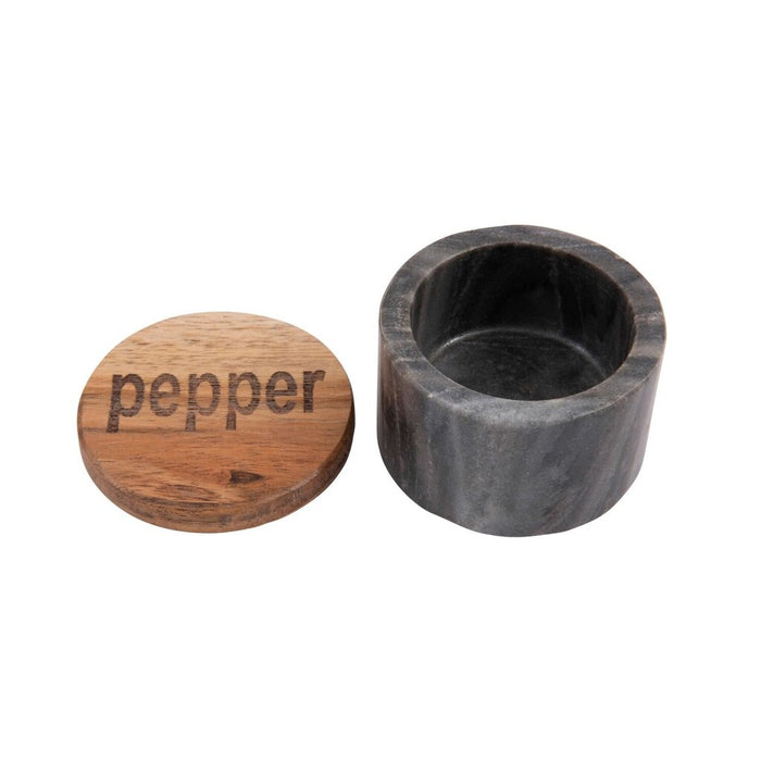 Round Marble Pepper Pot with Wood Lid