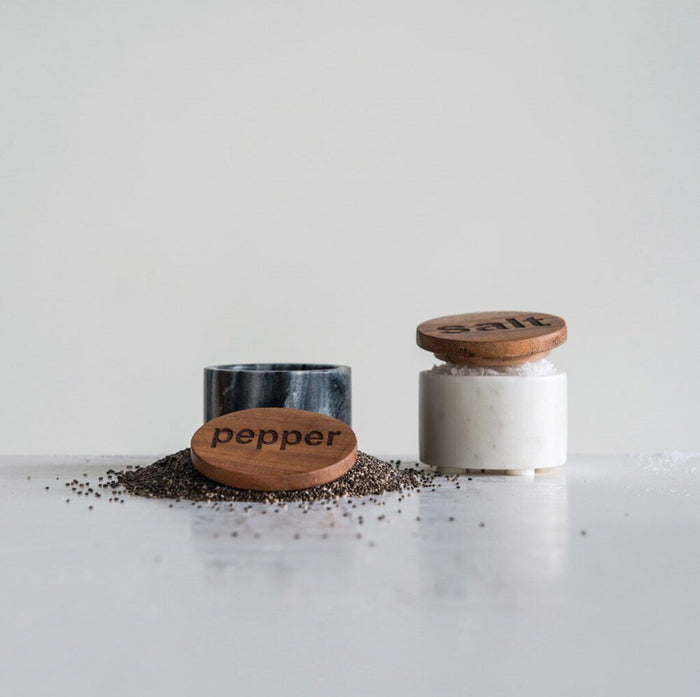Round Marble Pepper Pot with Wood Lid