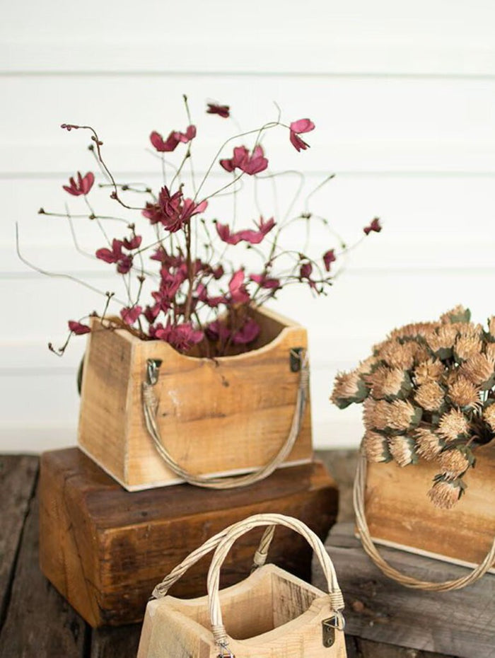 Rustic Recycle Wood Hand Bag Planter, 6.5"