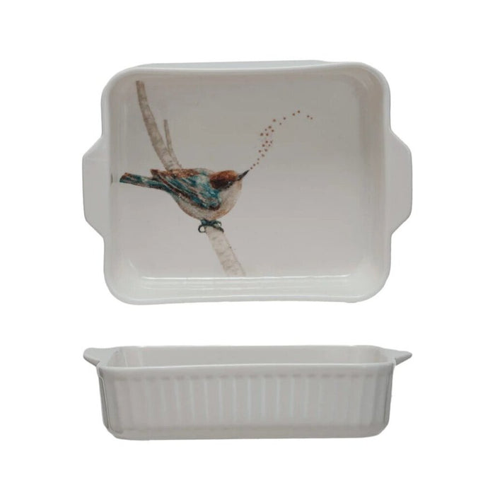 Stoneware Baker w/ Bird & Handles