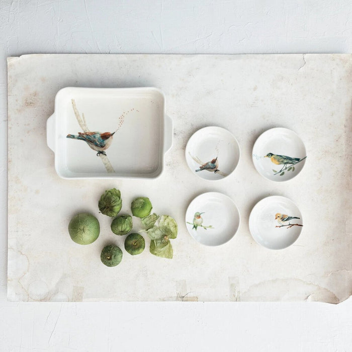 Stoneware Baker w/ Bird & Handles