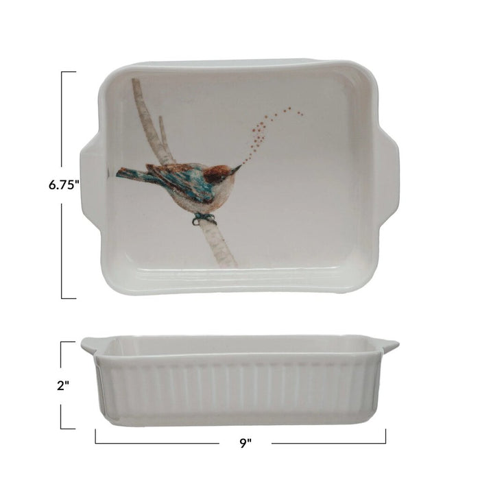 Stoneware Baker w/ Bird & Handles