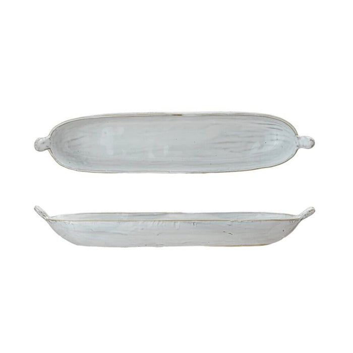 Stoneware Dish with Handles, White