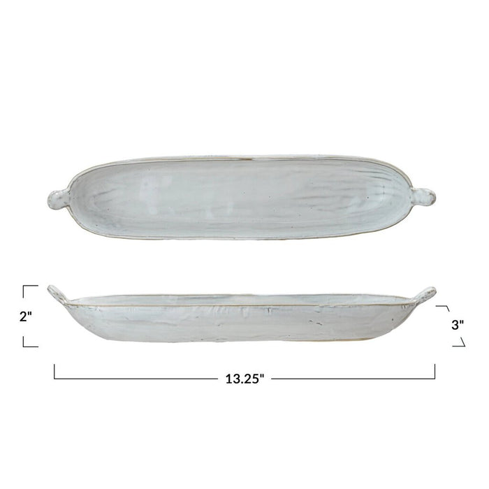 Stoneware Dish with Handles, White