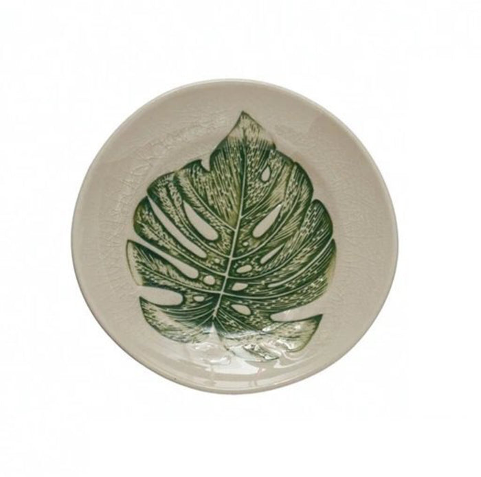 Stoneware Plate with Debossed Leaf, Style 1