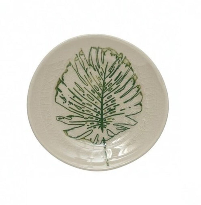 Stoneware Plate with Debossed Leaf, Style 2