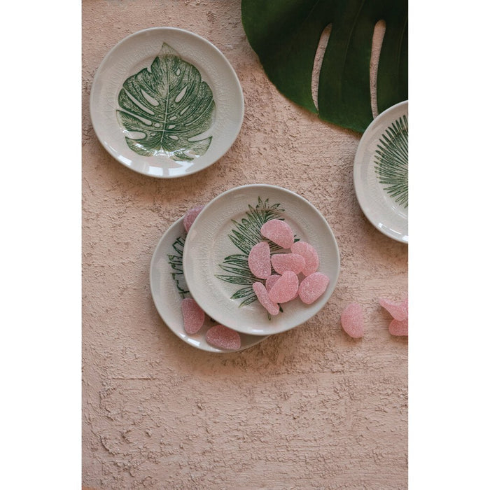 Stoneware Plate with Debossed Leaf, Style 2