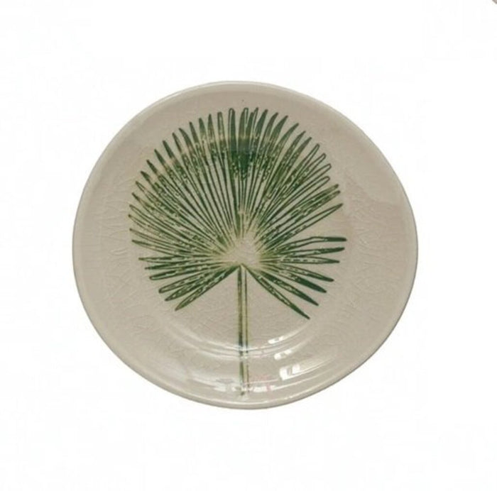 Stoneware Plate with Debossed Leaf, Style 3