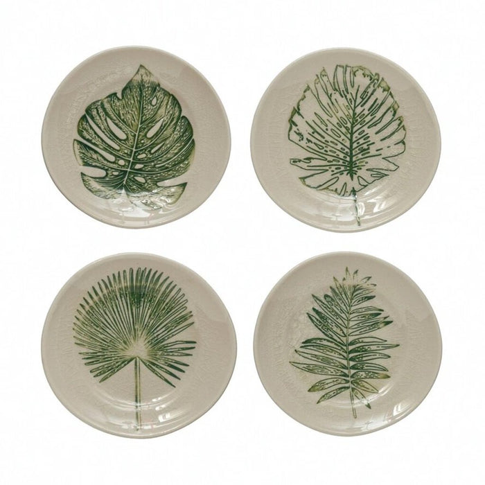 Stoneware Plate with Debossed Leaf, Style 3