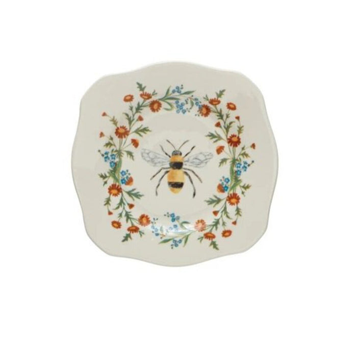 Stoneware Scalloped Plate, Bee