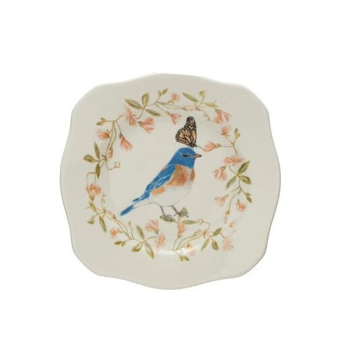 Stoneware Scalloped Plate, Blue Bird