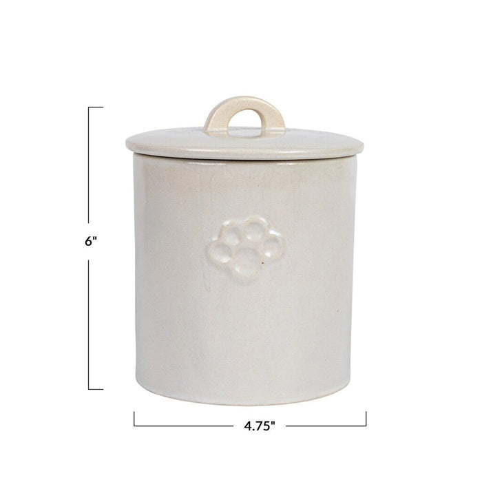 Stoneware Treat Jar with Paw Print, White