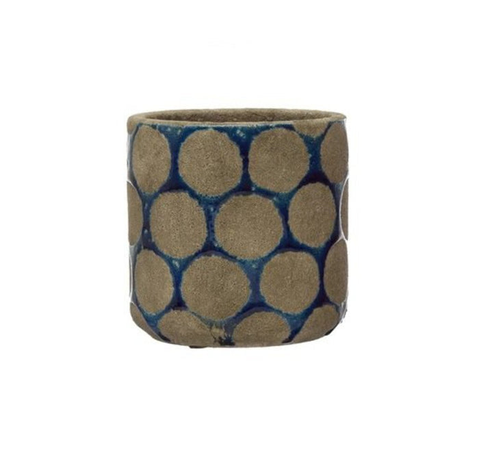 Terra-cotta Planter w/ Wax Relief Dots, Blue 4 3/4"