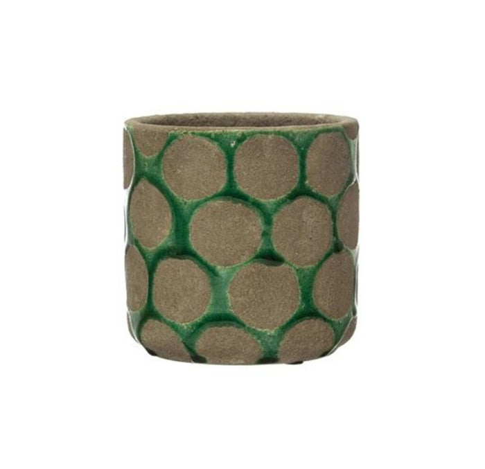 Terra-cotta Planter w/ Wax Relief Dots, Green 4 3/4"