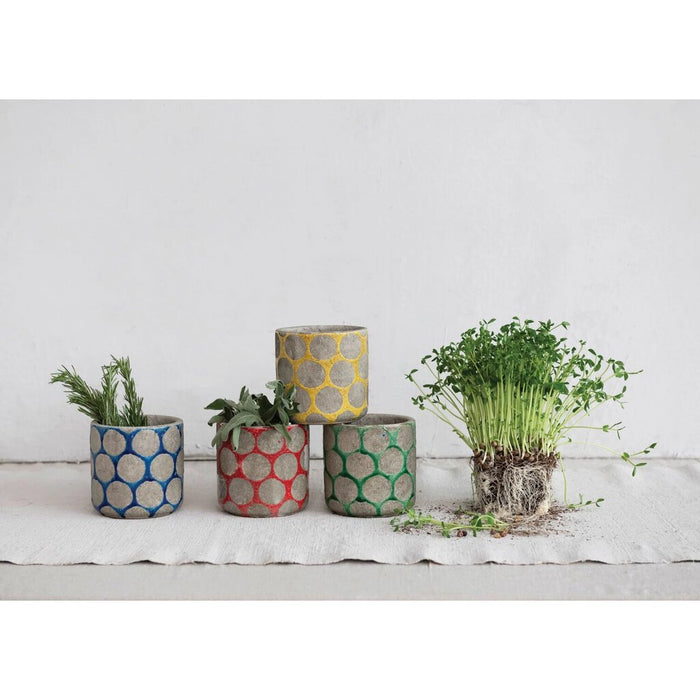Terra-cotta Planter w/ Wax Relief Dots, Green 4 3/4"