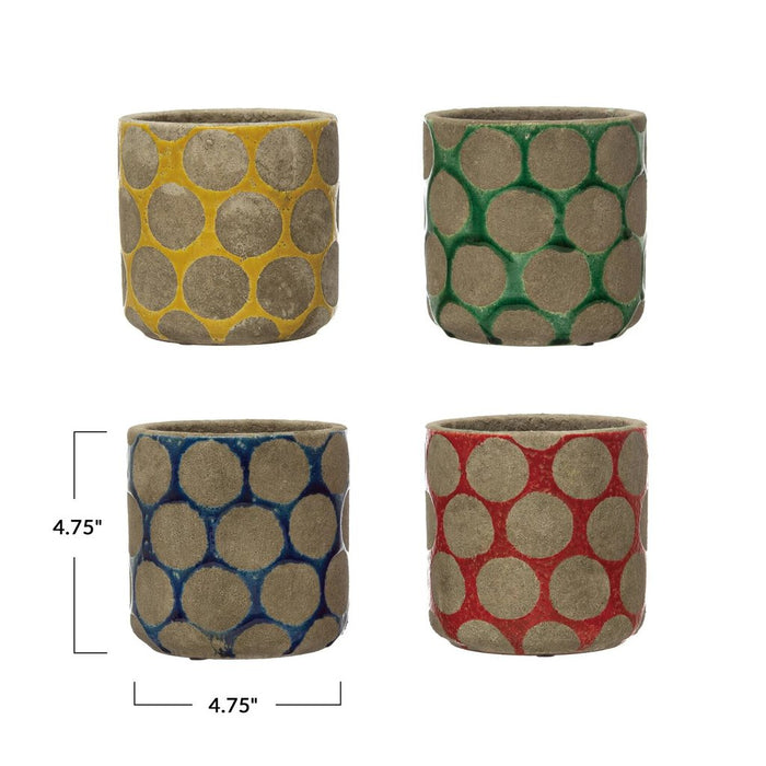 Terra-cotta Planter w/ Wax Relief Dots, Green 4 3/4"