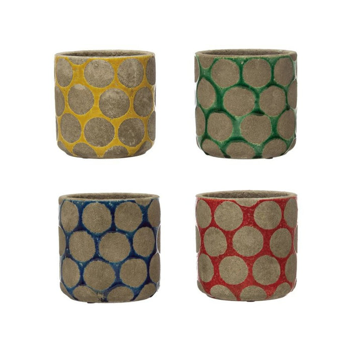Terra-cotta Planter w/ Wax Relief Dots, Yellow 4 3/4"