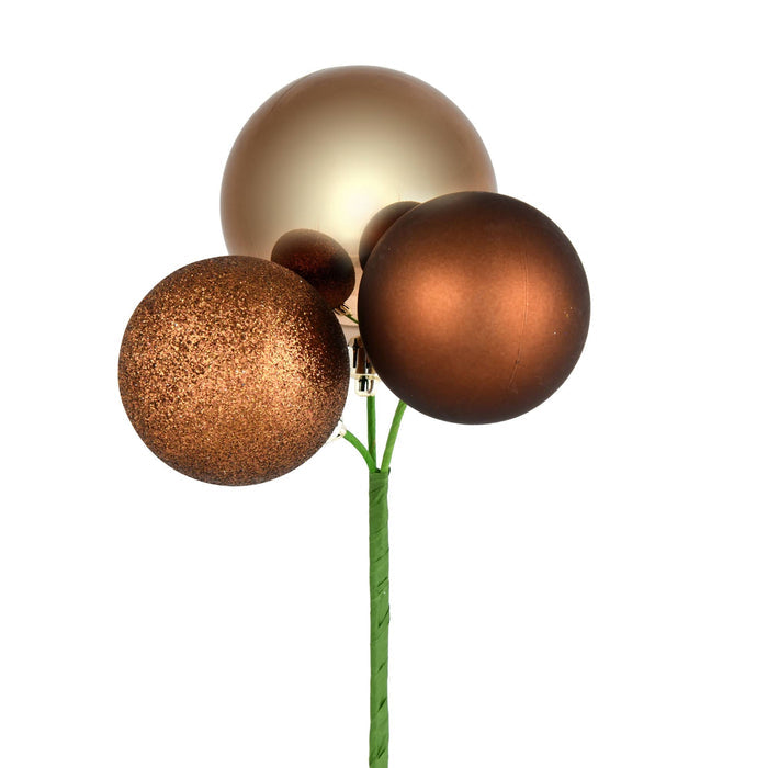 Vickerman - Vickerman 18" Mocha Ball Ornament Christmas Pick, 4 per set: Mocha / Polystyrene / 18"
