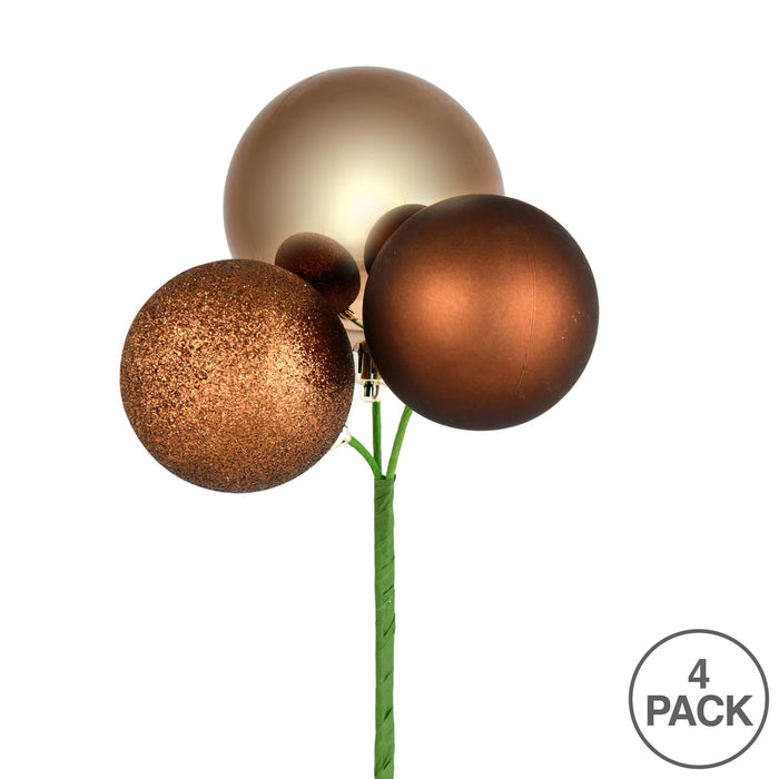 Vickerman - Vickerman 18" Mocha Ball Ornament Christmas Pick, 4 per set: Mocha / Polystyrene / 18"