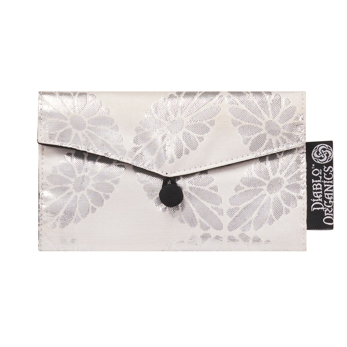 White & Silver Recycled Kimono Jewelry Pouch
