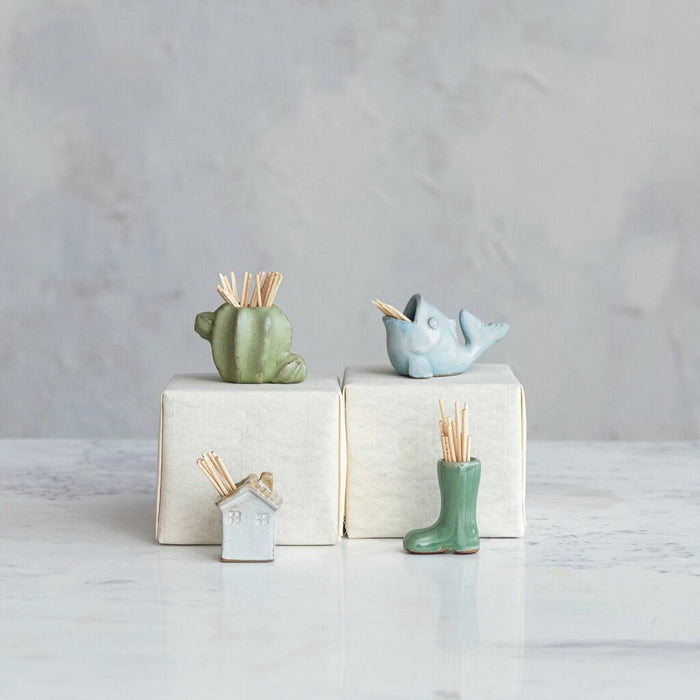 White Stoneware Toothpick Holder