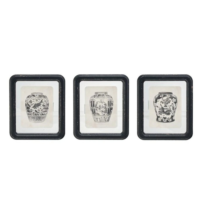 Wood Framed Glass Wall Décor w/ Floating Vase Print, Style 1