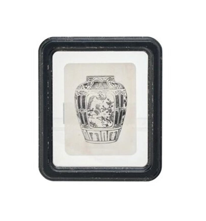 Wood Framed Glass Wall Décor w/ Floating Vase Print, Style 2