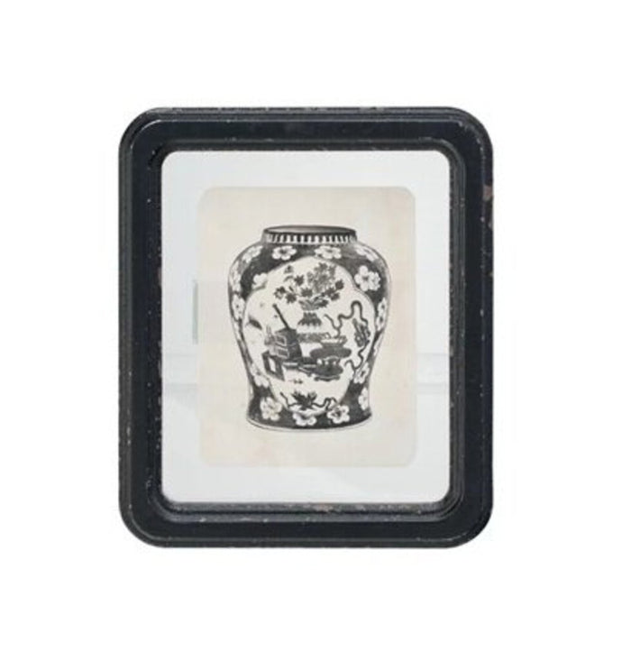 Wood Framed Glass Wall Décor w/ Floating Vase Print, Style 3
